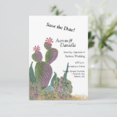 Cactus Flower Flat Save The Date Card (Staand voorkant)