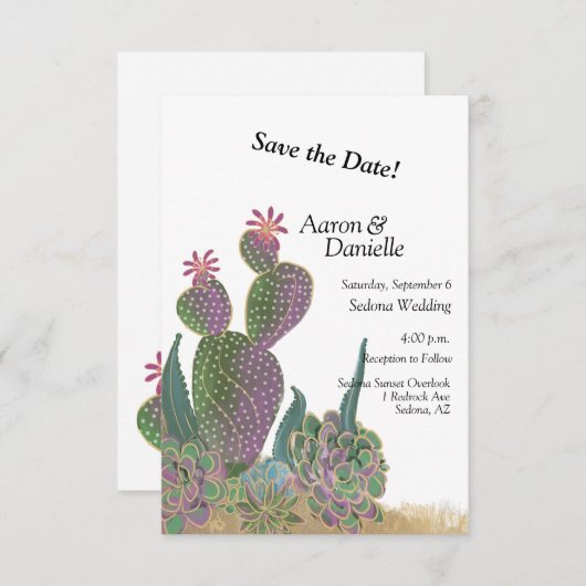 Cactus Flower Flat Save The Date Card (Voorkant / Achterkant)