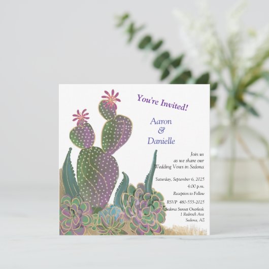 Cactus Flower Flat Save The Date Kaart (Staand voorkant)