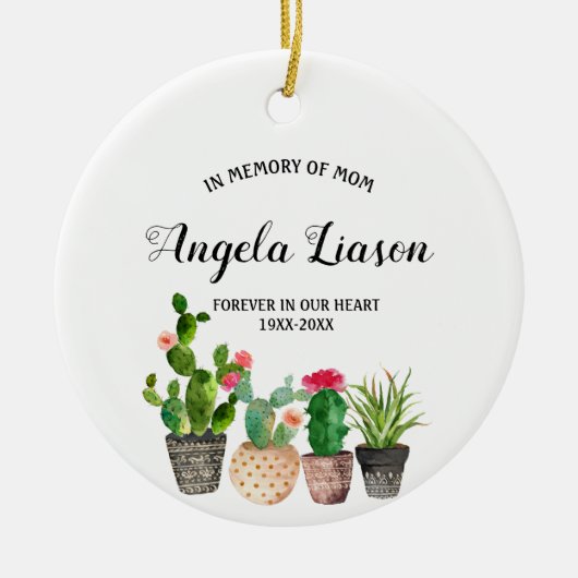 Cactus Flower in Memory of Mam Kerstmis Keramisch Ornament (Voorkant)