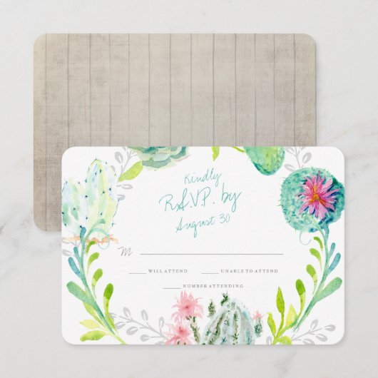 Cactus Flower Moderne Waterverf Desert Wood Rsvp (Voorkant / Achterkant)