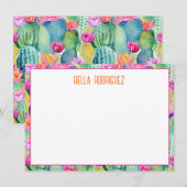 Cactus Flower Waterverven NAAM Desert Kleurrijk Notitiekaartje (Voorkant / Achterkant)