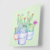 Cactus Flowers Coral Mint Groen Waterverf Roze Vierkante Klok (Hoek)