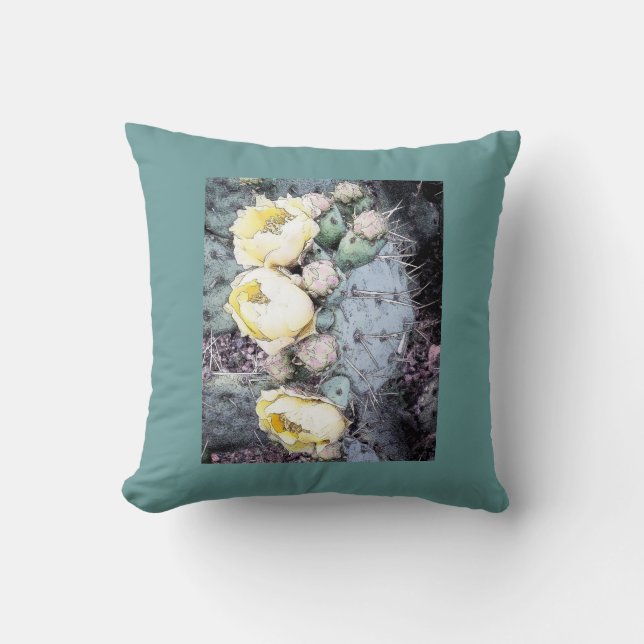 Cactus Flowers Digital Art Square Pillow Kussen (Voorkant)