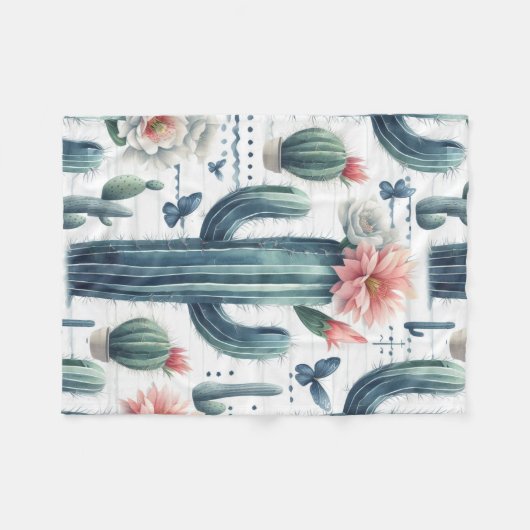 Cactus Flowers Fleece Deken (Voorkant (Horizontaal))