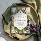 Cactus Flowers Frame Baptism Invitation Kaart