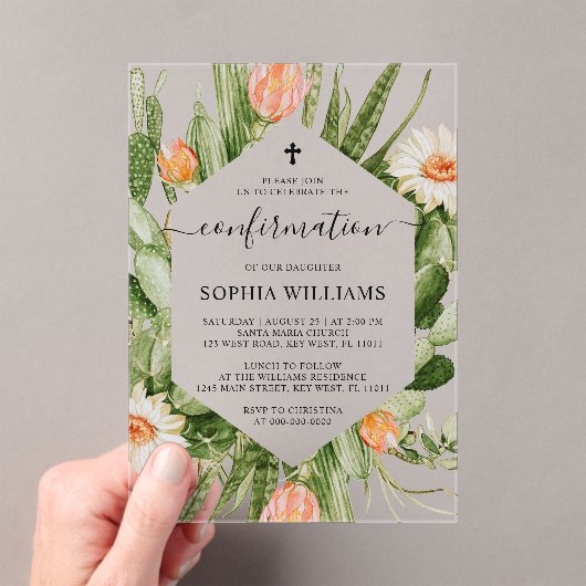 Cactus Flowers Frame Confirmation  Acryl Uitnodigingen (Insitu (Draagbaar))