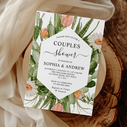 Cactus Flowers Frame Couples Shower Invitation Kaart