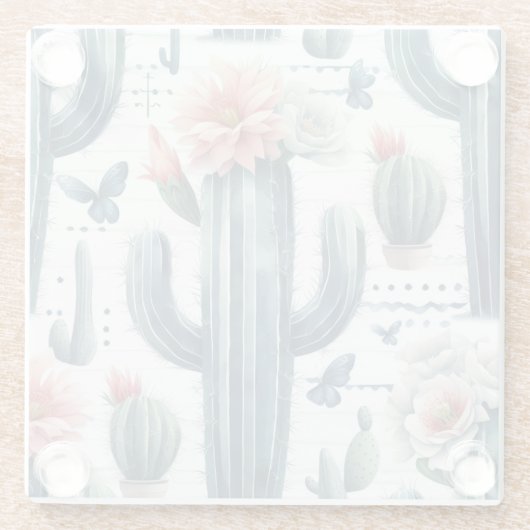 Cactus Flowers Glazen Onderzetter (Achterkant)