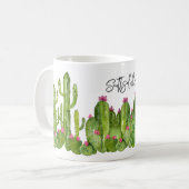 Cactus Flowers Green Pink Text Desert Keepomwille  Koffiemok (Voorkant links)