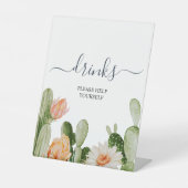 Cactus Flowers Greenery Shower Drinken Sign. Reclamebord Met Voetstuk (Voorkant)