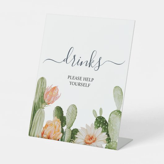 Cactus Flowers Greenery Shower Drinken Sign. Reclamebord Met Voetstuk (Voorkant)