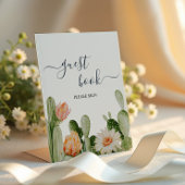 Cactus Flowers Greenery Shower Guest Book Sign Reclamebord Met Voetstuk