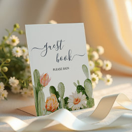 Cactus Flowers Greenery Shower Guest Book Sign Reclamebord Met Voetstuk