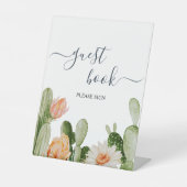 Cactus Flowers Greenery Shower Guest Book Sign Reclamebord Met Voetstuk (Voorkant)