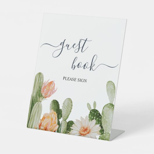 Cactus Flowers Greenery Shower Guest Book Sign Reclamebord Met Voetstuk (Voorkant)