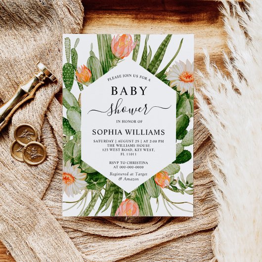 Cactus Flowers Lijst Baby shower Invitation Kaart