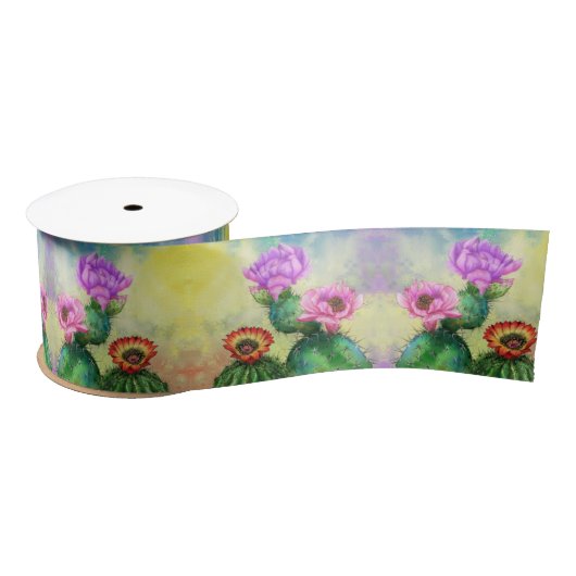 Cactus Flowers Ribbon Satijnen Lint (Spoel)