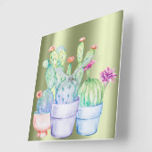 Cactus Flowers Roos Gouden Perzik Mint Groen Schil Vierkante Klok (Hoek)