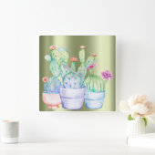 Cactus Flowers Roos Gouden Perzik Mint Groen Schil Vierkante Klok (Huis)