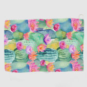 Cactus Flowers Waterverf Art Desert Kleurrijk Golfhanddoek (Horizontaal)