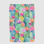 Cactus Flowers Waterverf Art Desert Kleurrijk Golfhanddoek (Voorkant)
