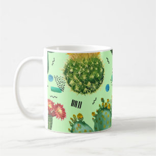 Cactus Flowers: Waterverf geometrische achtergrond Koffiemok