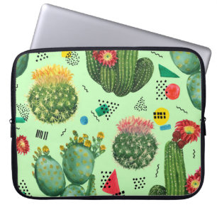 Cactus Flowers: Waterverf geometrische achtergrond Laptop Sleeve