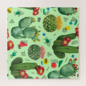 Cactus Flowers: Waterverf geometrische achtergrond Legpuzzel (Horizontaal)