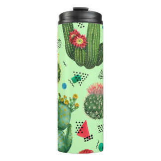 Cactus Flowers: Waterverf geometrische achtergrond Thermosbeker