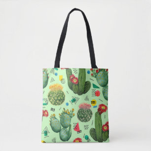 Cactus Flowers: Waterverf geometrische achtergrond Tote Bag