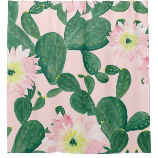 Cactus Flowers: Waterverf schilderij Douchegordijn (Voorkant)