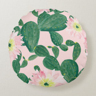 Cactus Flowers: Waterverf schilderij Rond Kussen