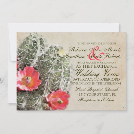 Cactus Flowers Wedding Invitation Kaart (Voorkant)