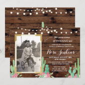 Cactus Foto Birthday Floral any Age Invitting Kaart (Voorkant / Achterkant)