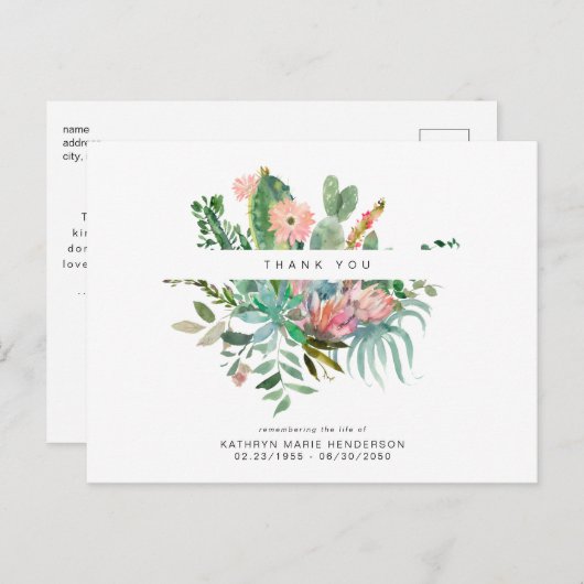 Cactus Funeral Loss of Life Dank u Briefkaart (Voorkant / Achterkant)