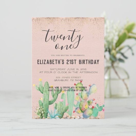 Cactus Garden ThACHT 21st Birthday Party Kaart (Staand voorkant)