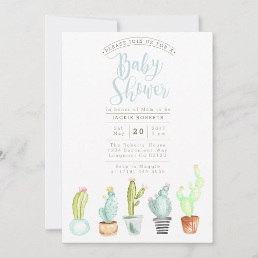 Cactus Garden | Waterverf Baby shower Uitnodigen Kaart (Voorkant)