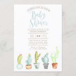 Cactus Garden | Waterverf Baby shower Uitnodigen Kaart