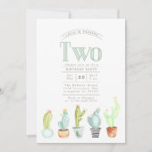 Cactus Garden | Waterverf Eerste Verjaardag Uitnod Kaart (Voorkant)