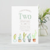 Cactus Garden | Waterverf Eerste Verjaardag Uitnod Kaart (Staand voorkant)