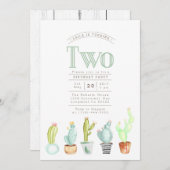 Cactus Garden | Waterverf Eerste Verjaardag Uitnod Kaart (Voorkant / Achterkant)