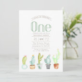 Cactus Garden | Waterverf Eerste Verjaardag Uitnod Kaart (Staand voorkant)