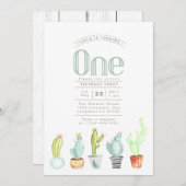 Cactus Garden | Waterverf Eerste Verjaardag Uitnod Kaart (Voorkant / Achterkant)