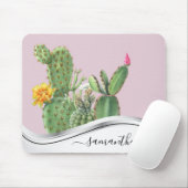 Cactus Garden Waterverf Handgeschreven naam Muismat (Met muis)