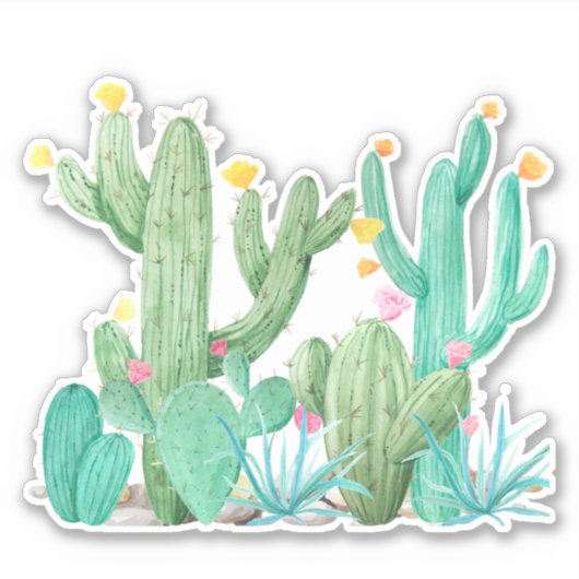 Cactus Garden Waterverf Zuidwestelijke Woestijn Sticker (Voorkant)