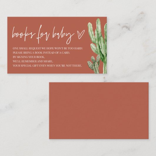 Cactus Gender Neutral Desert Books for Baby Informatiekaartje (Voorkant / Achterkant)