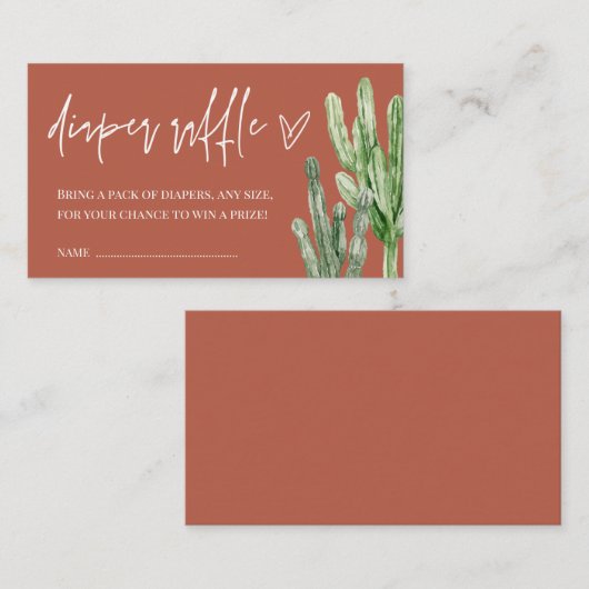 Cactus Gender Neutral Desert Diaper Raffle Informatiekaartje (Voorkant / Achterkant)