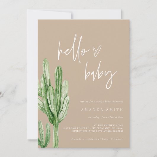 Cactus Gender Neutral Desert Hallo Baby shower Inv Kaart (Voorkant)
