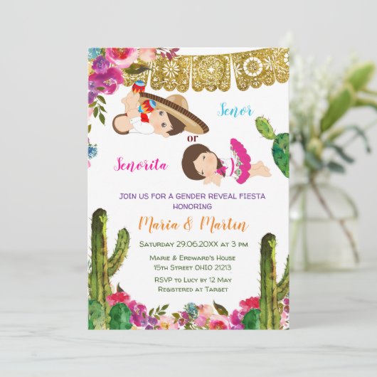 Cactus Gender onthullen Fiesta Invite Kaart (Staand voorkant)